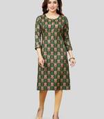 Green printed rayon long-kurtis