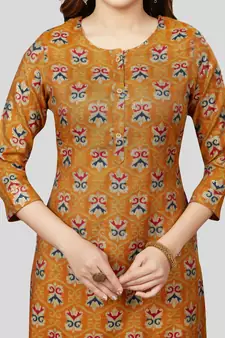 Mustard printed rayon long-kurtis
