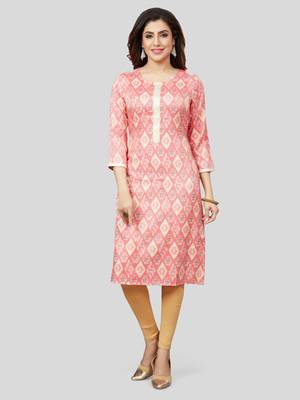 Pink printed rayon long-kurtis 1