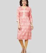 Pink printed rayon long-kurtis