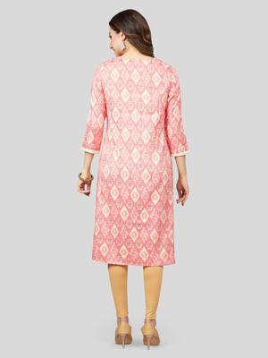 Pink printed rayon long-kurtis 2