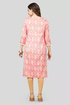 Pink printed rayon long-kurtis