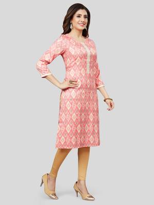 Pink printed rayon long-kurtis 3
