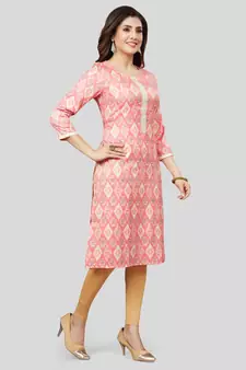 Pink printed rayon long-kurtis