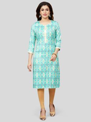 Blue printed rayon long-kurtis 1
