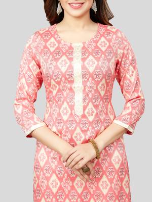 Pink printed rayon long-kurtis 4