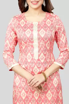 Pink printed rayon long-kurtis
