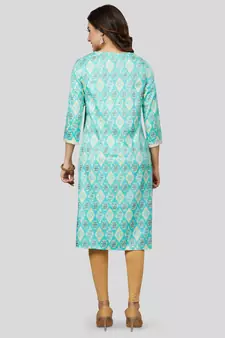 Blue printed rayon long-kurtis