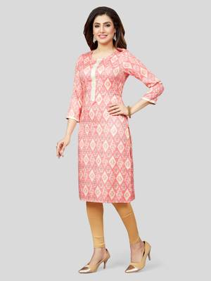 Pink printed rayon long-kurtis 5