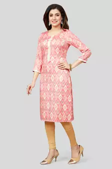 Pink printed rayon long-kurtis