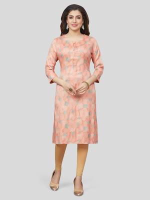Pink printed rayon long-kurtis 1