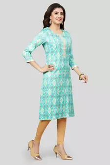 Blue printed rayon long-kurtis