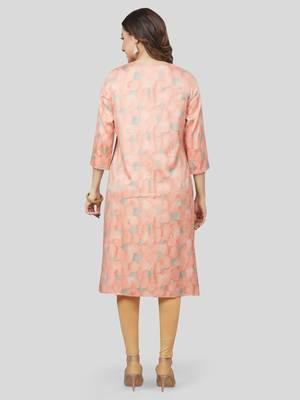 Pink printed rayon long-kurtis 2