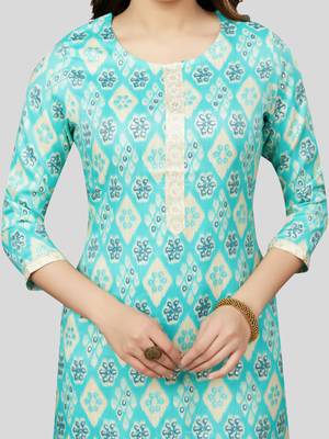 Blue printed rayon long-kurtis 4