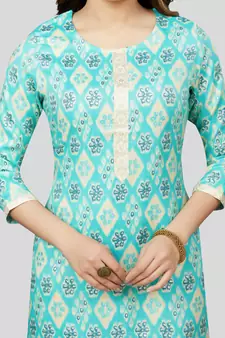 Blue printed rayon long-kurtis