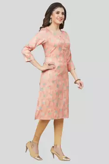 Pink printed rayon long-kurtis