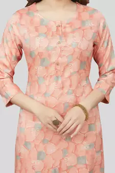 Pink printed rayon long-kurtis