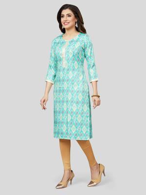 Blue printed rayon long-kurtis 5