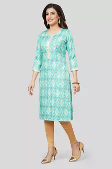 Blue printed rayon long-kurtis