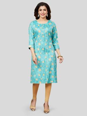 Blue printed rayon long-kurtis 1