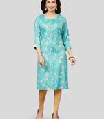 Blue printed rayon long-kurtis