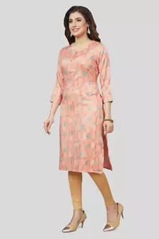 Pink printed rayon long-kurtis