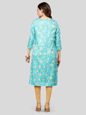 Blue printed rayon long-kurtis 2