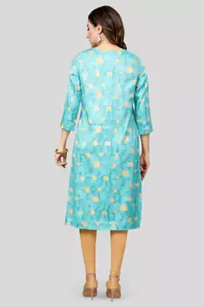 Blue printed rayon long-kurtis