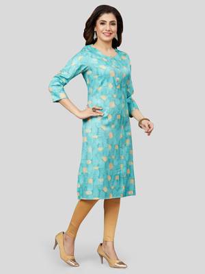 Blue printed rayon long-kurtis 3