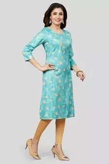 Blue printed rayon long-kurtis