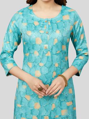 Blue printed rayon long-kurtis 4
