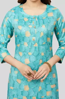 Blue printed rayon long-kurtis