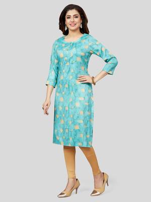 Blue printed rayon long-kurtis 5