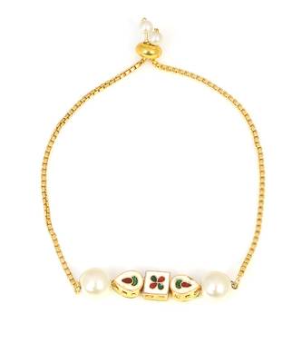 Gold toned kundan inspired bracelet with pearls 4