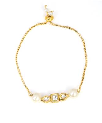 Gold toned kundan inspired bracelet with pearls 5