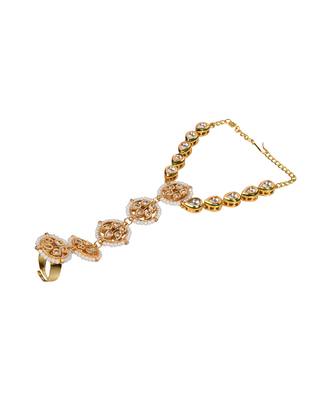 Gold Tone Kundan Haathphool with Pearls 3