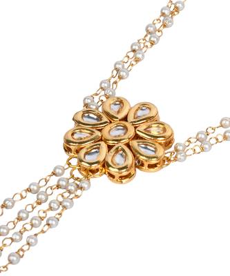 Gold Tone Floral Kundan Haathphool with Pearls 4