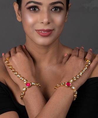 Red Gold toned royal kundan hathphool 1