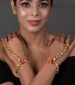 Red Gold toned royal kundan hathphool