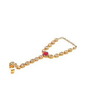 Red Gold toned royal kundan hathphool 3