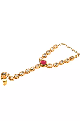Red Gold toned royal kundan hathphool