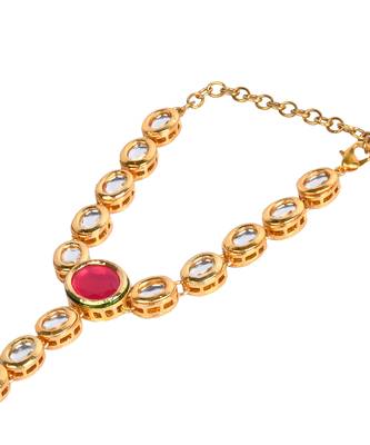 Red Gold toned royal kundan hathphool 4