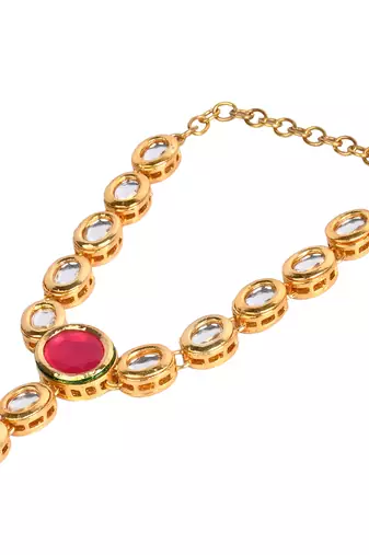 Red Gold toned royal kundan hathphool