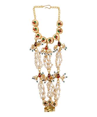 Gold Tone Kundan Haathphool with Pearls 4