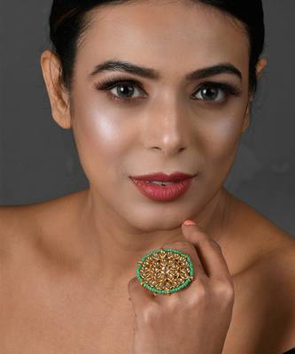 Green beaded Handcrafted Kundan ring 1