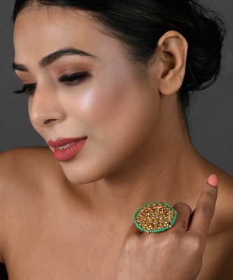 Green beaded Handcrafted Kundan ring 2
