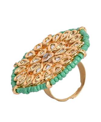 Green beaded Handcrafted Kundan ring 4