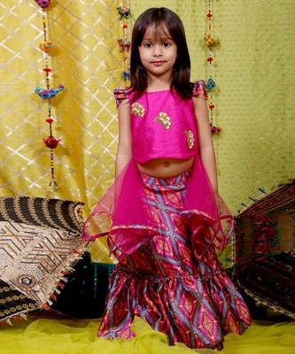 Pink Crop top with Frill Lahenga 1
