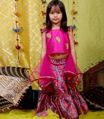 Pink Crop top with Frill Lahenga