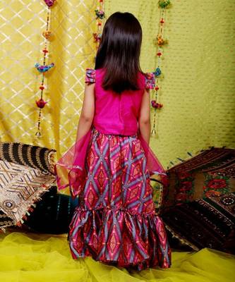 Pink Crop top with Frill Lahenga 2